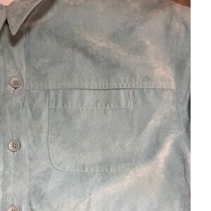 PARISIAN WORKS Light Blue Suede Button Up Shirt Long Sleeve Pocket Casual XL